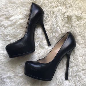 YSL tribute pebble black leather heels